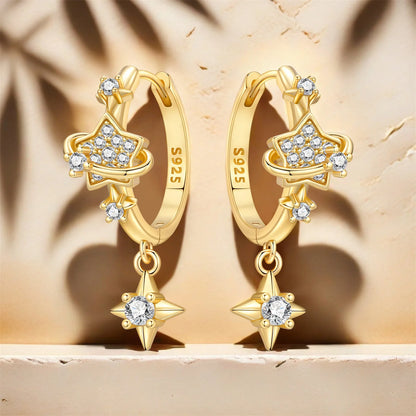 Original 925 Sterling Silver Planet Starlight Earrings Fashion 18K Gold Hoop Earring for Women Piercing Jewelry Aretes Gifts