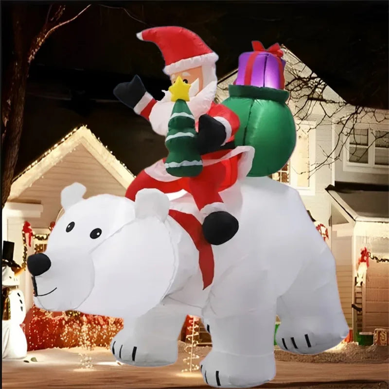 Inflatable Toy Santa Ride Polar Bear Shake Head Christmas Inflatable Model Luminous Christmas Atmosphere Decoration Model