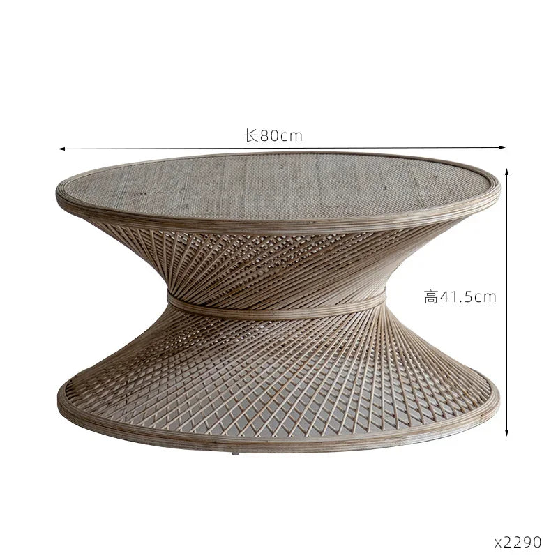 Retro Style Woven Small Round Table B&B Hotel Lobby Side Table Modern Simple Rattan Small Coffee Table Furniture Living Room
