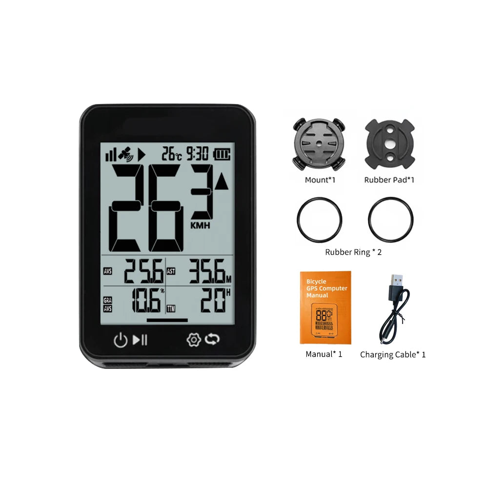 GPS Bike Computer Wireless Bicycle Computer 2.4 LCD Screen Cycling Speedometer Odometer with Auto Backlight and Bracket