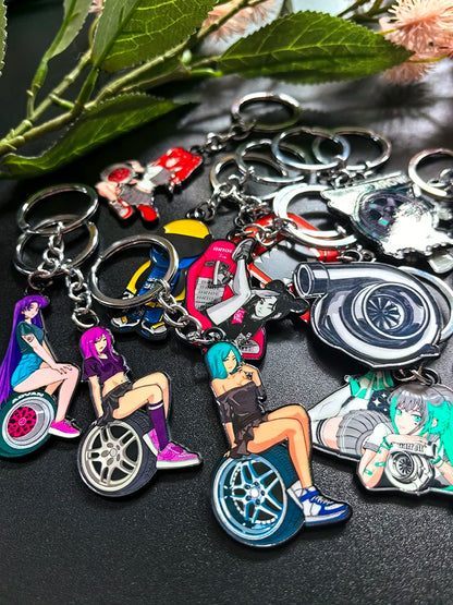 JDM Style Key Chain Sexy Girl 3D Metal Zinc Alloy Keychain Holder Car Motorcycle Key Ring Pendant Wheel Auto Accessories Gift
