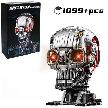 1099Pcs Creative Mechanical Skeleton Head Building Blocks with Light DIY Construction Set MOC Model DIY Birthday Gifts for Kids