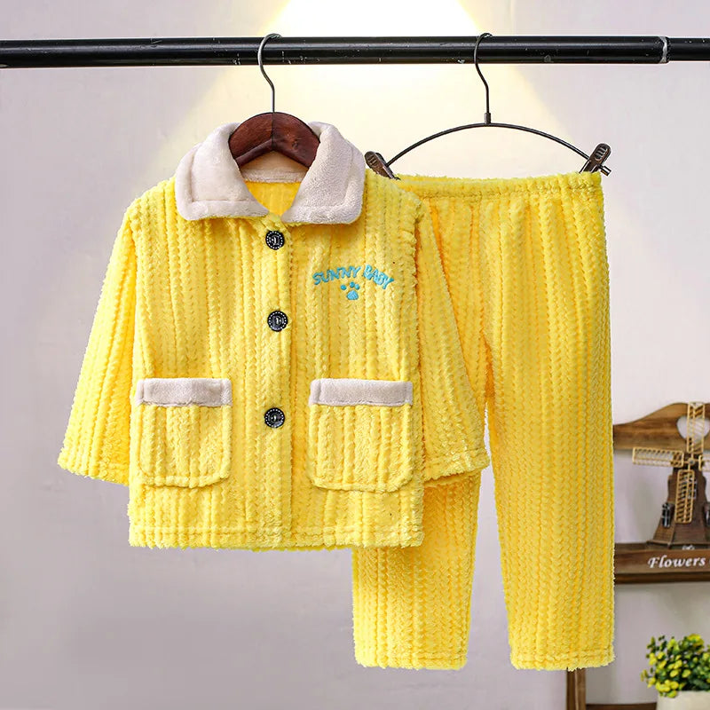 Girls' sleepwear long sleeved flannel children's sleepwear autumn and winter coral fleece boys' baby children's home Clothing se