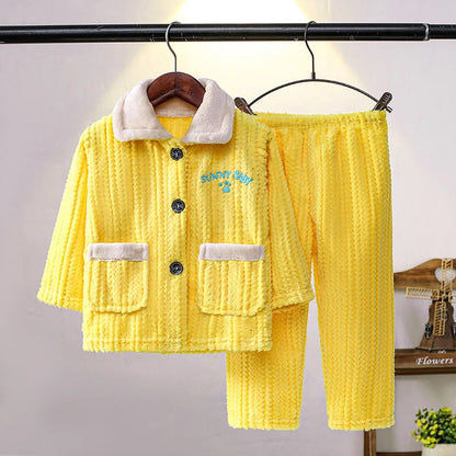 Girls' sleepwear long sleeved flannel children's sleepwear autumn and winter coral fleece boys' baby children's home Clothing se
