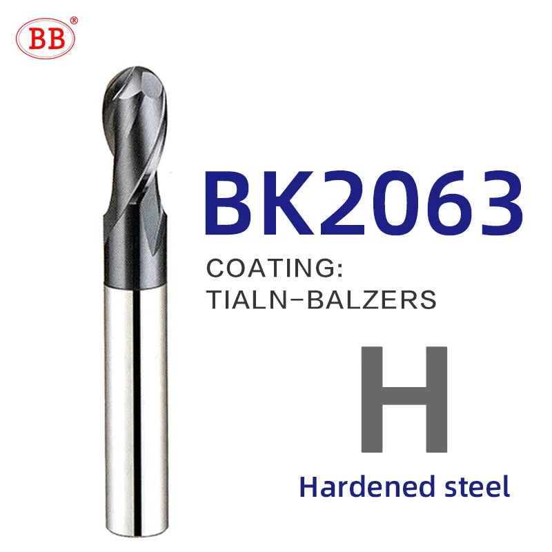 BB Ball Nose End Mill Tungsten Carbide Cutter CNC Router Bit Milling Tool R0.5 6mm 8mm 10mm HRC45 55 65 2 Flute