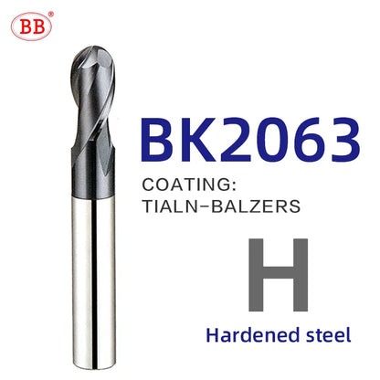 BB Ball Nose End Mill Tungsten Carbide Cutter CNC Router Bit Milling Tool R0.5 6mm 8mm 10mm HRC45 55 65 2 Flute