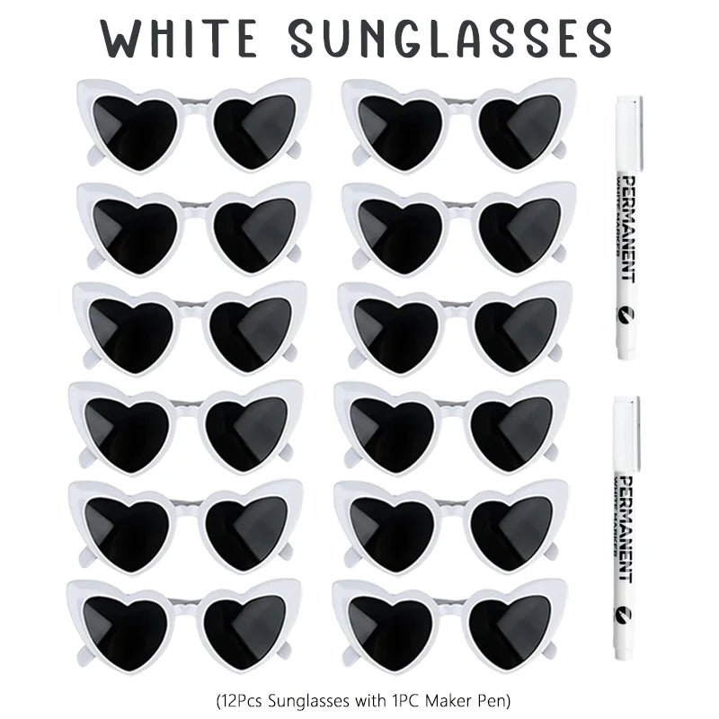 12-100Pcs Wedding Sunglasses for Guests Heart Shaped Sunglasses Bachelorette Party Glasses Bridal Shower Party Favors Photo Prop