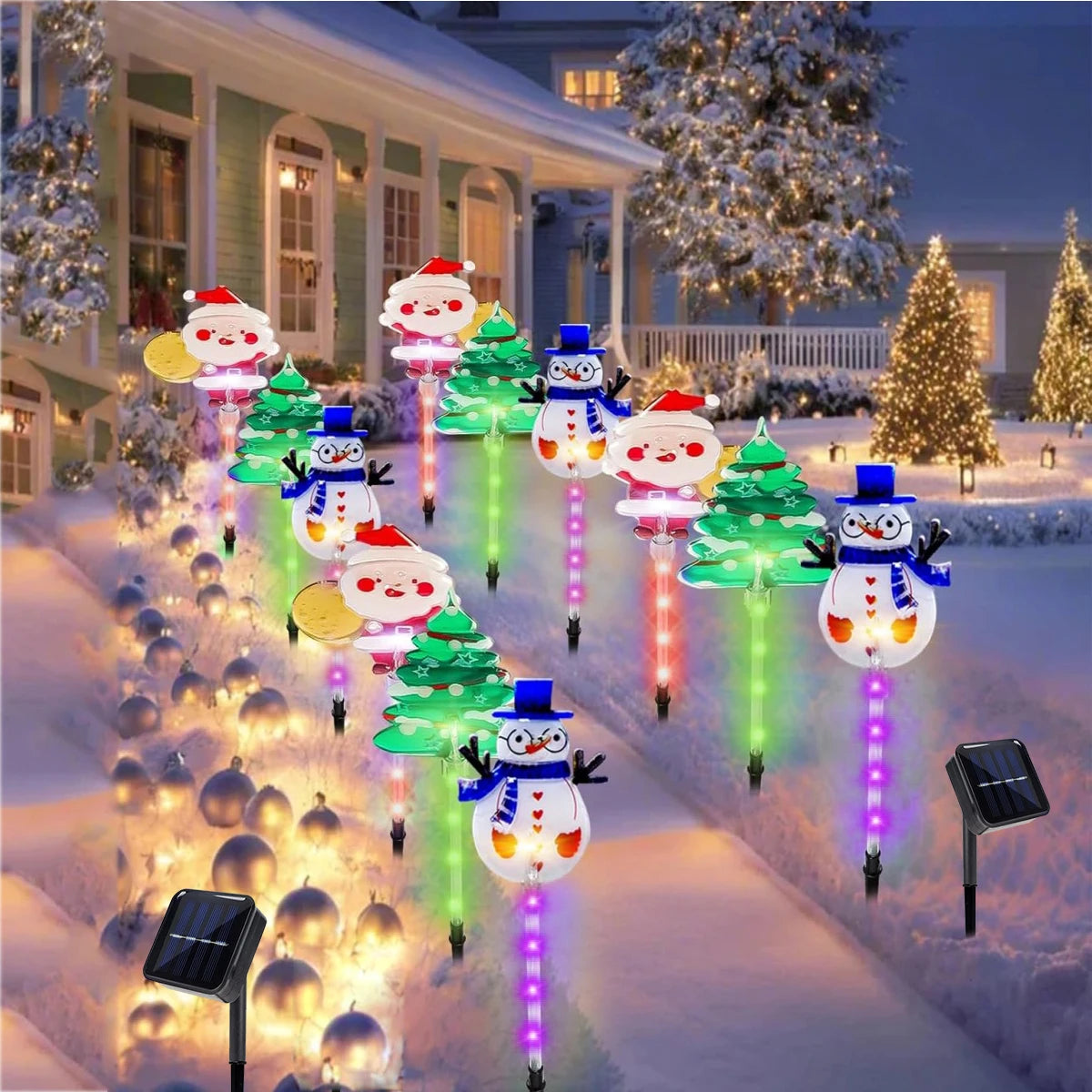 1Set of Solar Santa Claus&Christmas Tree and Elk 6 in 1 Lawn Lights Outdoor Garden Solar Lawn Lights For Lawn Yard Holiday Decor