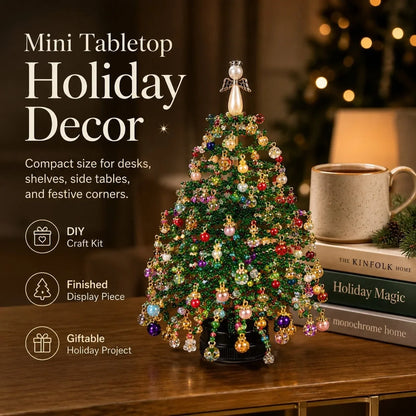 DIY Beaded Christmas Tree Kit 3D Crystal Craft with LED Lights, Stress-Free Holiday Activity&Handmade Gift for Adults,Teens,Kids