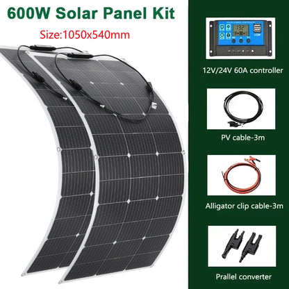 300W 600W Flexible Solar Panel With 60A Solar Regulator Cable For 12V Battery Charger Home Roof Outdoor Camping Car RV Boat