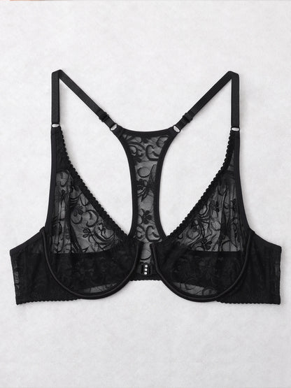 Front Button Women's Bra Lace Sheers Unpadded Sexy Lingerie BH Tops Flower Knitting Brassiere Underwire Underwear Plus Size Bras
