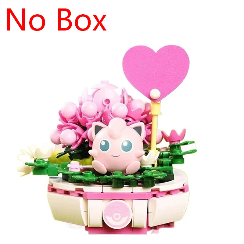 New Pokemon Building Block Pikachu Charmander Squirtle Model Toy Home Decoration Plant Potted Flower Brick Girl Toy Youths Gift