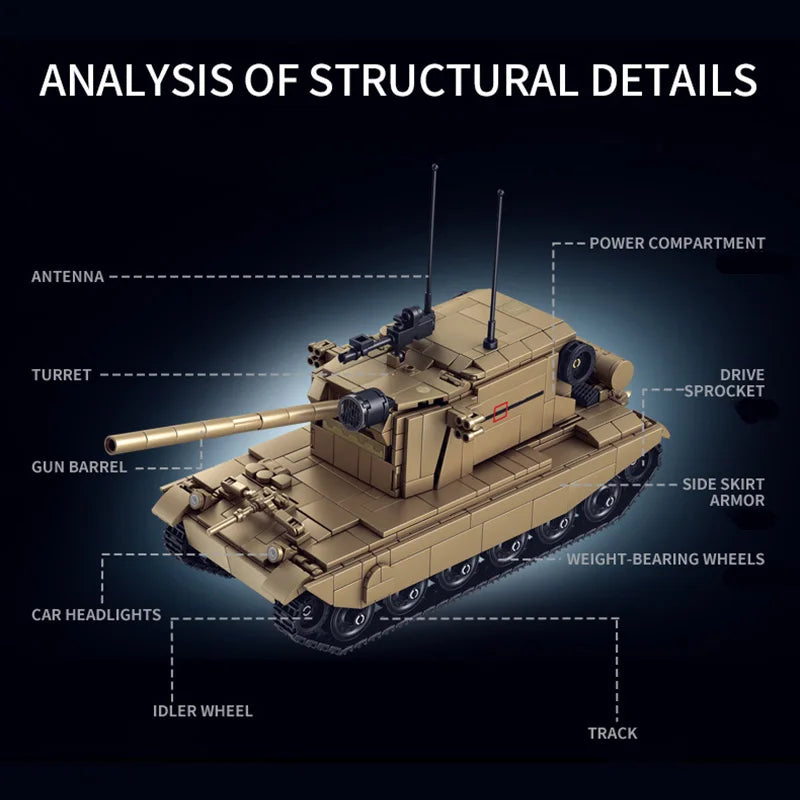 World Military War Ⅱ England FV4005 Tank Destroyer Building Blocks Bricks Set MOC FV4005 Heavt Tanks Kit Toys Gift For Adult