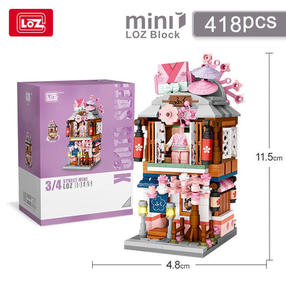 LOZ Mini Street View Series Japanese matcha shop Ramen Canteen Kimono shop Building house model Children's building blocks toys