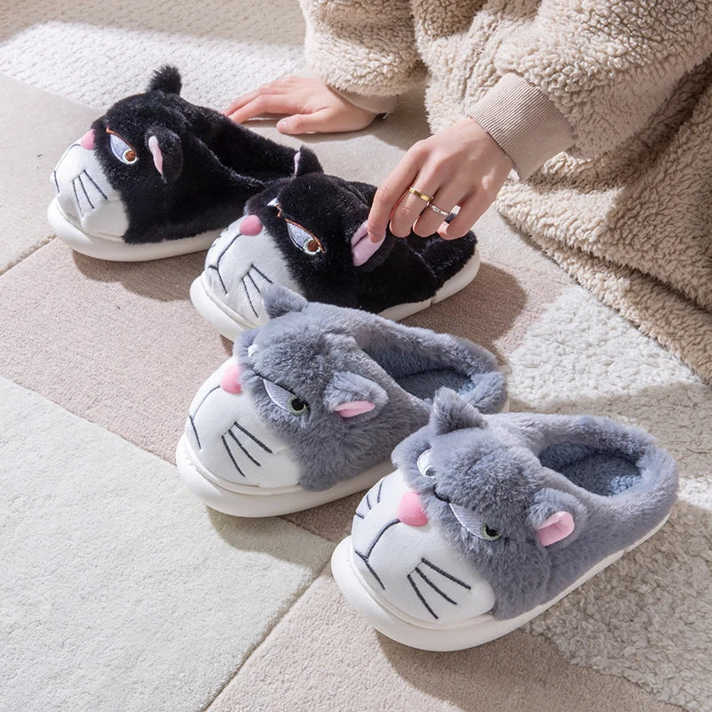 Fluffy Slippers Women House Cute Cartoon Casual Winter Designer Shoes Girls Home Flats Elegant Plush Fashion Footwear Large Size