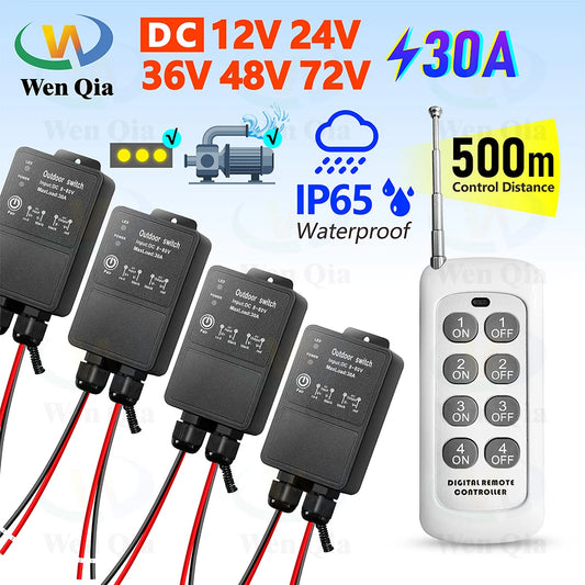 433Mhz Wireless Remote Control Light/Pump Switch DC 12V 24V 36V 48V 72V 30A High Power Waterproof Relay 500 Meters Control Range