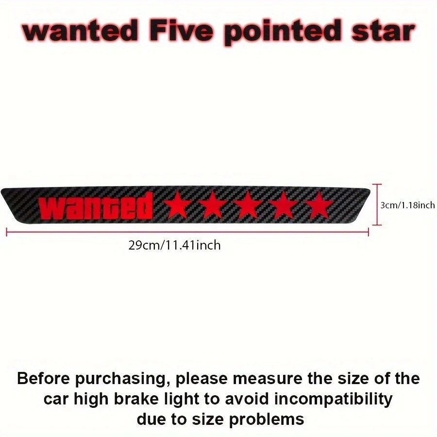 1PC Wanted High-Mounted Brake Light Car Stickers Waterproof DIY Vehicle Tail Light Sticker Carbon Fiber Textured Vinyl Decals