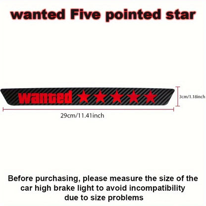 1PC Wanted High-Mounted Brake Light Car Stickers Waterproof DIY Vehicle Tail Light Sticker Carbon Fiber Textured Vinyl Decals