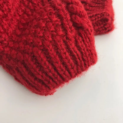 Vintage Cable Knit Toddler Girl Cardigan Red Metal Button Crew Neck Sweater 1-6Y Girls Autumn Winter Warm Knit Outerwear