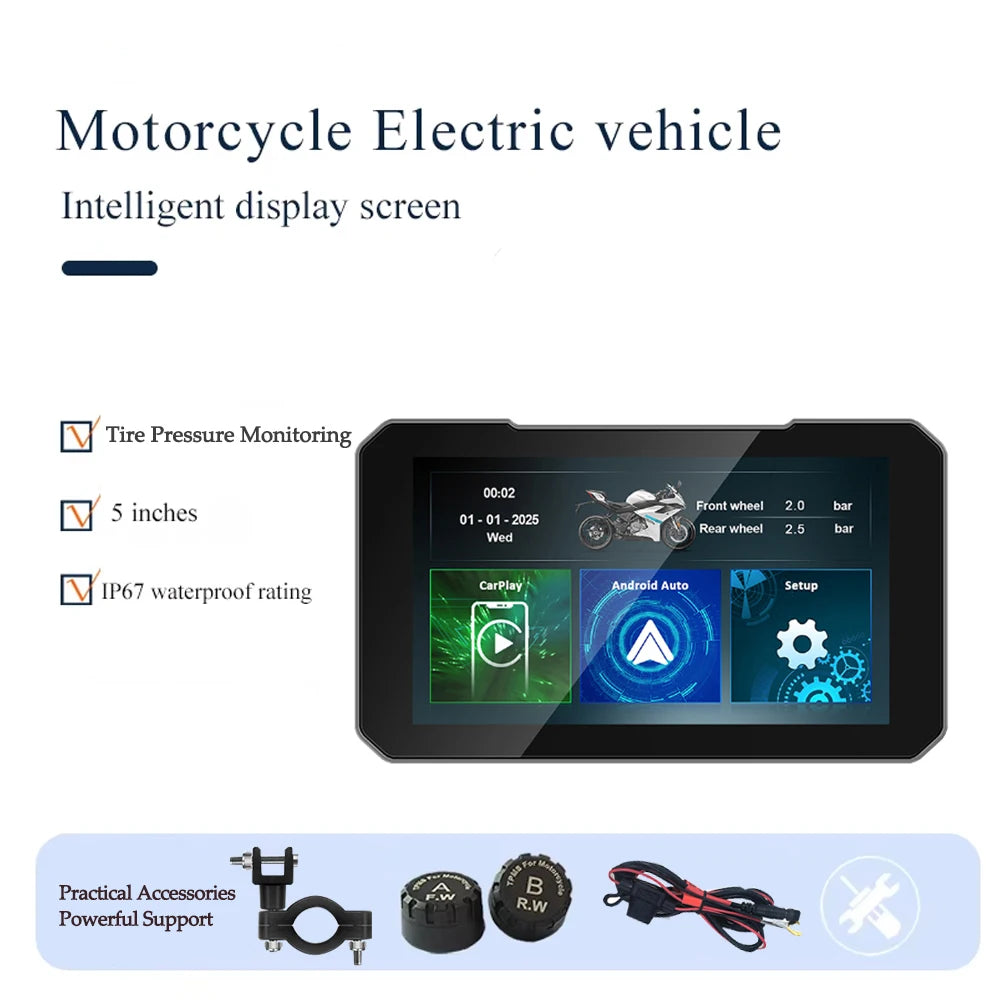 5inch Motorcycle  Screen Moto DVR GPS Navigation Wireless Carplay Android Auto IP67 Waterproof Moto