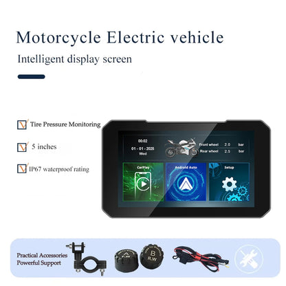 5inch Motorcycle  Screen Moto DVR GPS Navigation Wireless Carplay Android Auto IP67 Waterproof Moto