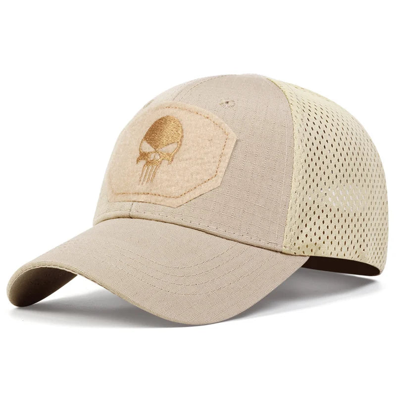 Outdoor Camouflage Adjustable Cap Summer Mesh Breathable Tactical Skull Embroidery Hat Fishing Hunting Snapback Baseball Caps