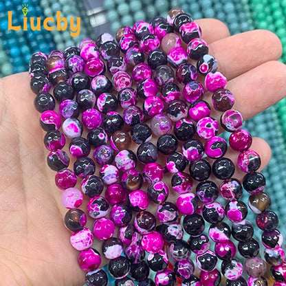 Faceted Dragon Patterned Fire Agate Natural Stone Beads for Jewelry Making DIY Traditional Decoration Retro Rings 15' Strand 8mm
