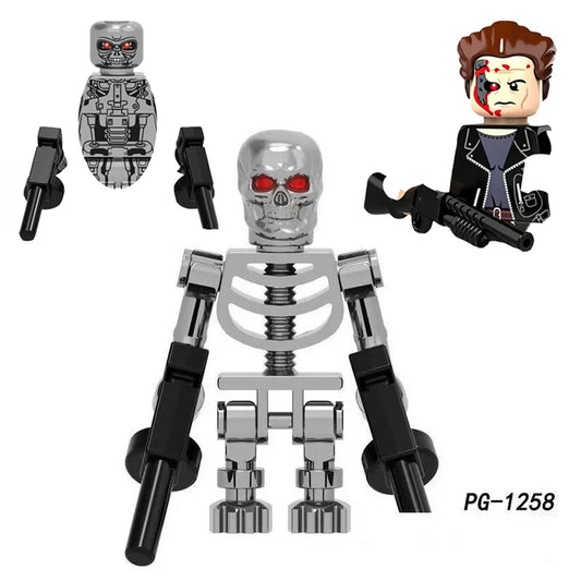 Chrome Skull Terminator T800 Robot Building Blocks Assembled Educational Mini Action Figure Toys