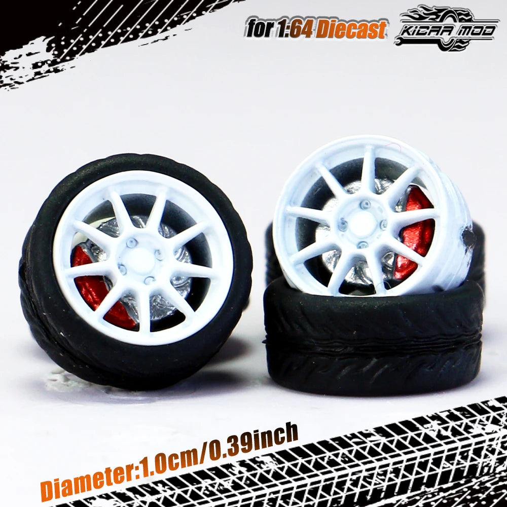 Kicarmod 1/64 Model Car ABS Wheels with Rubber Tire Brake Disc Refitting Parts Diameter 10mm For Model Car Tomica