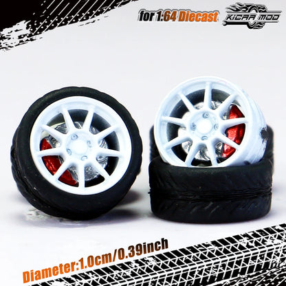 Kicarmod 1/64 Model Car ABS Wheels with Rubber Tire Brake Disc Refitting Parts Diameter 10mm For Model Car Tomica