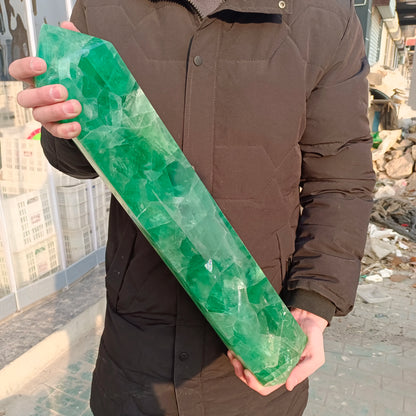 Huge Wand Natural Crystal Point Green Fluorite Tower Healing Stone Energy Ore Mineral Obelisk Home Office Degaussing Decor Gem