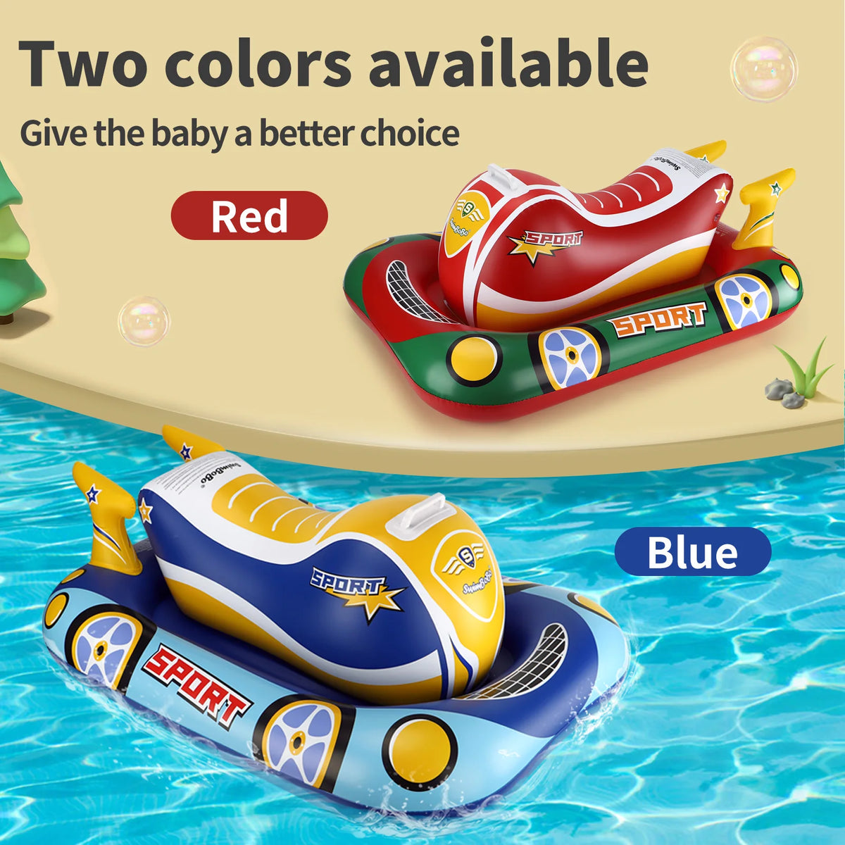 Swimbobo Kids Blue Inflatable Swimming Seat Float Cool Motorboat Ring Floating Thicken PVCFor Summer Baby Swim CircleWater Toy