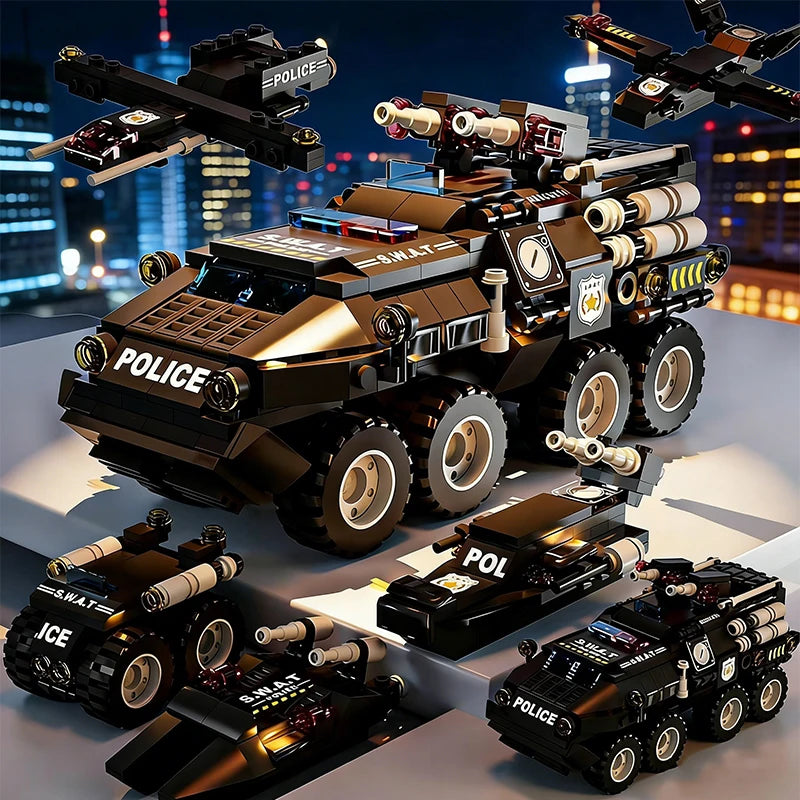 Urban SWAT Armored Vehicle Building Blocks Military Tank Police Car Construction Set Boys DIY Toys Christmas Birthday Gift