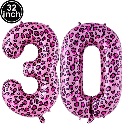 32 Inch Pink Leopard Print Number Foil Balloon 0‑9 Digit Balloon Wild Animal Helium Balloon for Birthday Anniversary Party Decor