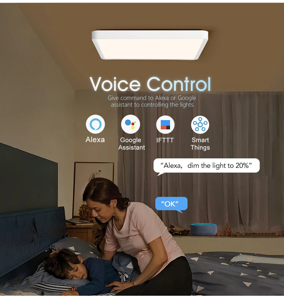 Tuya LED Ceiling Light 0.94Inch Ultra Thin 36W Square Voice Control Alexa Smart Lamp For Kitchen Bedroom Living Room Indoor Lamp