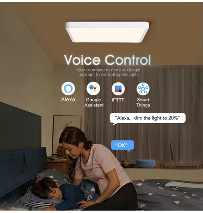 Tuya LED Ceiling Light 0.94Inch Ultra Thin 36W Square Voice Control Alexa Smart Lamp For Kitchen Bedroom Living Room Indoor Lamp