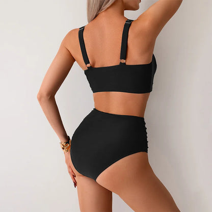 High Waist Women’s Two Piece Swimsuit Female Bikini Swimwear Beach Surfing Brazilian Classical Bathing Suits Ladies 2025