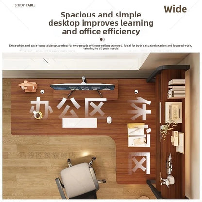Computer Desk Corner Multi Functional Double Writing Table L Shaped Office Desk with Bookshelf Study Desk for Home Furniture