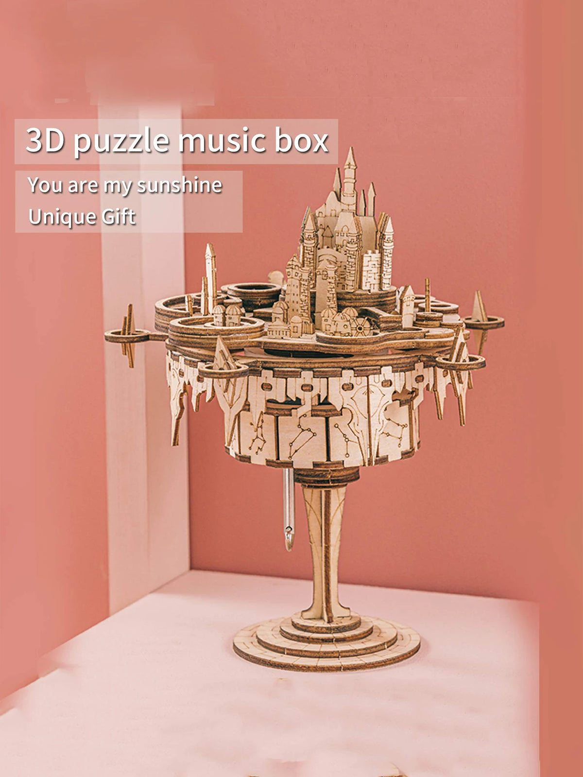 3D Wooden Puzzles Music Box Kits You are My Sunshine Castle Building Model DIY Crafts Birthday Gift for Girls or Women Age 14+