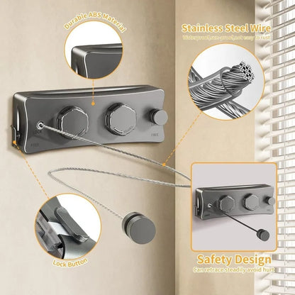 1pcs Retractable Clothesline Double Line Retractable Wall Mounted Washing Clothes Hanger Laundry Balcony Invisible Drying Lines