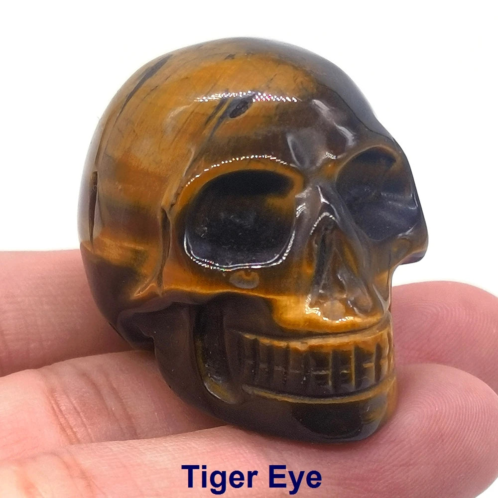 Wholesale 1.5" Natural Stones Crystal Skull Statue Amethyst Quartz Tiger Eye Carved Ore Mineral Crystals Figurine Home Decor