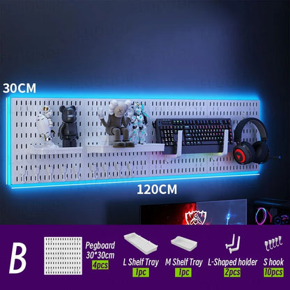Gaming Pegboard Wall Organizer Set Display Shelf Keyboard Holder Headphone Hanger Controller Stand Storage Panel Gamer Gift