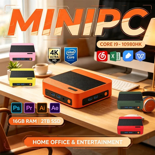 Stylish Multicolor Portable Mini PC I9-10980HK Win11 Pro 32GB 2TB SSD WiFi6 BT5.2 4K Workstation for Game Stream & Edit