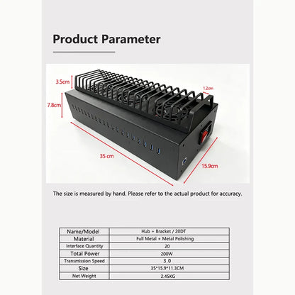 Newest 3.0 USB 5 Gbps Multi-functional 20-Port USB Hub Chassis Mobile Farm Unified Management Fast Data Transfer
