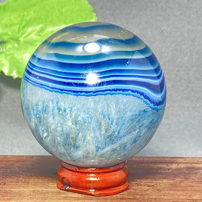 1pc Rare Blue Agate Sphere, Polished Crafts, Home Office Ornaments, Blue Quartz Lovers, Gifts for Best Friends
