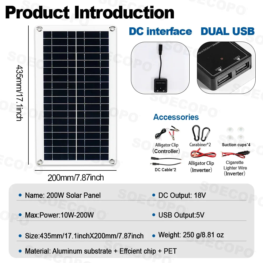 7000W  Solar System Kit  12V To 110V/220V Off-Grid Inverter System 100A Controller 200W Panel for Home/Camping Backup CE FCC