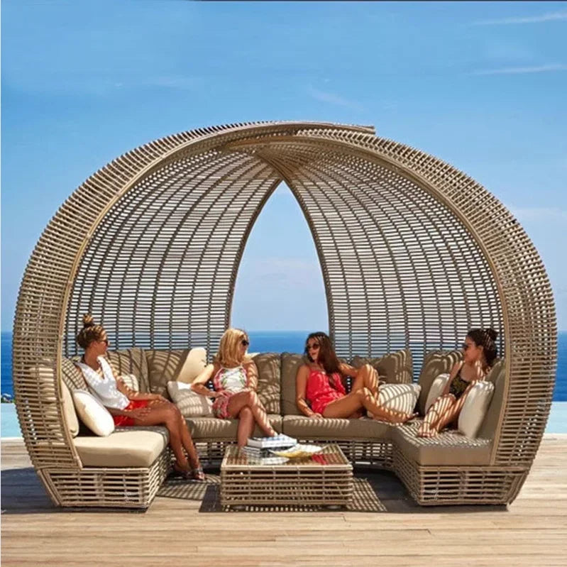 ABB  outdoor rattan bed round bed recliner Internet celebrity bed and breakfast garden hotel villa courtyard sofa