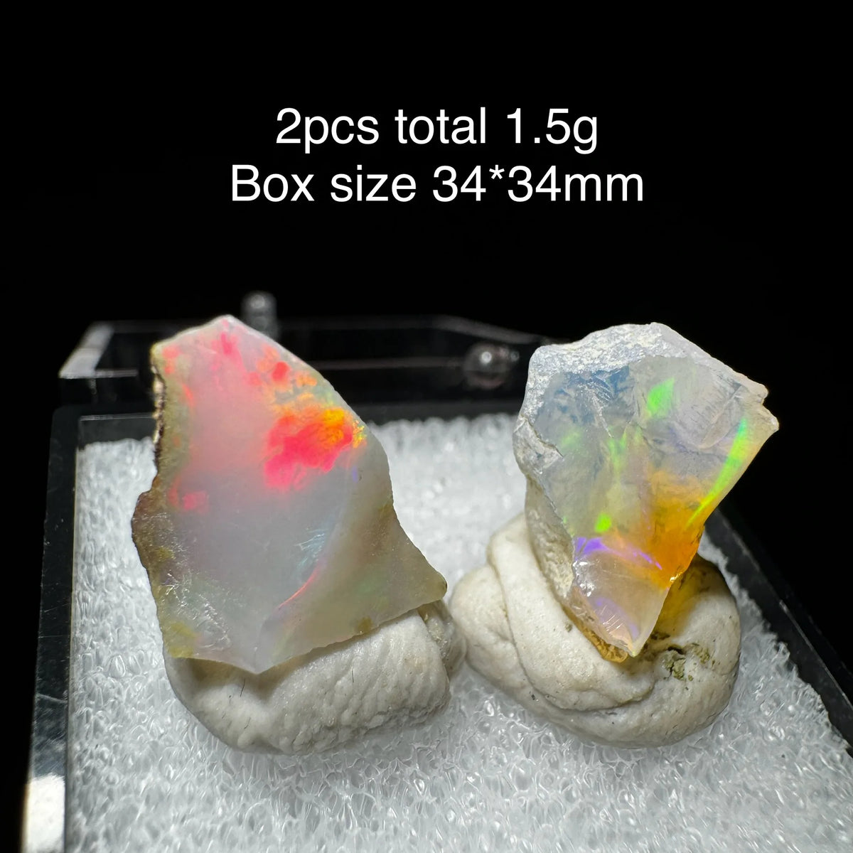 Natural Rare Colorful Ethiopia Opal (No Need Water) Gem Mineral Specimen Box Size:34X34mm (Need Lighting) Sunlight Best