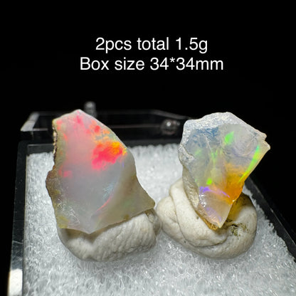 Natural Rare Colorful Ethiopia Opal (No Need Water) Gem Mineral Specimen Box Size:34X34mm (Need Lighting) Sunlight Best