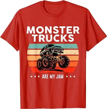 Monster Truck Are My Jam Vintage Tees Retro Sunset Cool Engines T-Shirt Monster Truck Car for Birthday Boy Sons Gifts Cute Tops